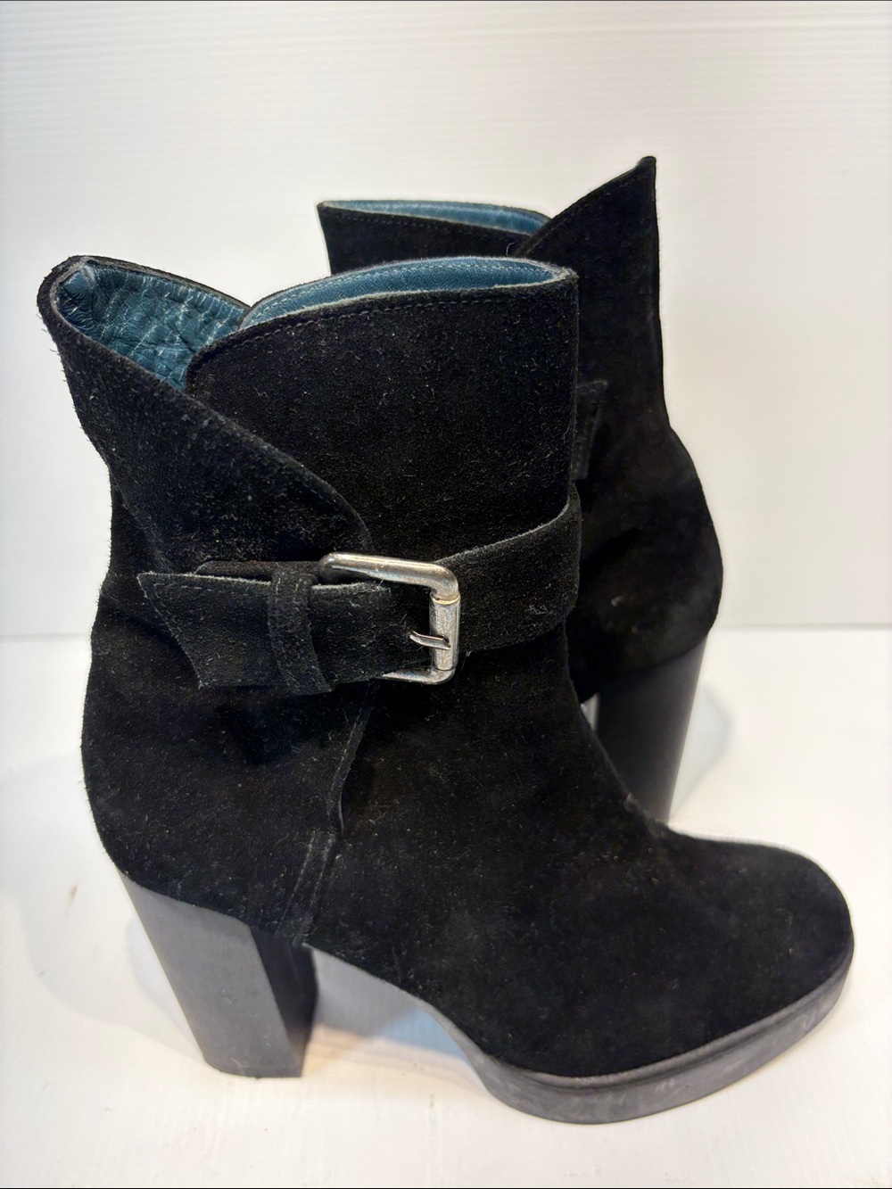 CASTAÑER Black Suede Ankle Booties with Buckle Strap - Size 6.5/7 (EU 37)